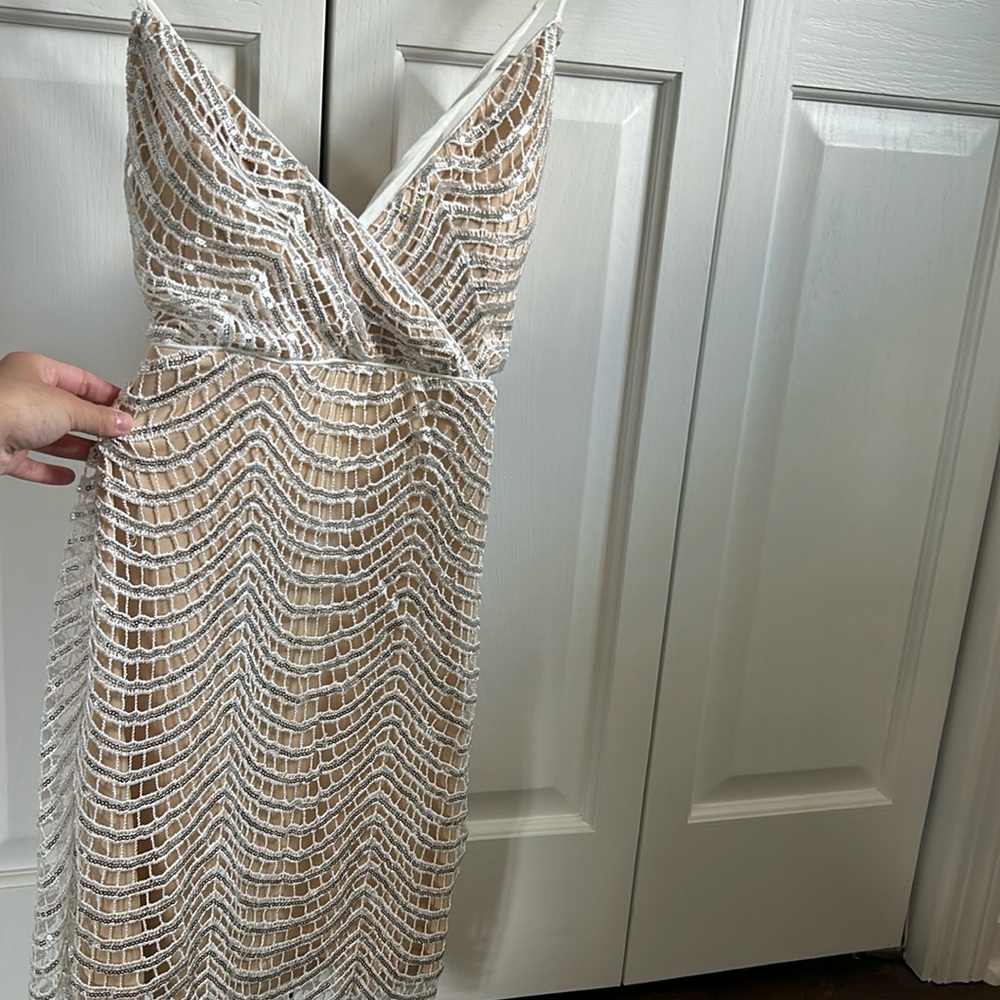 Lulus sparkly homecoming, dress gold, and white criss cross back